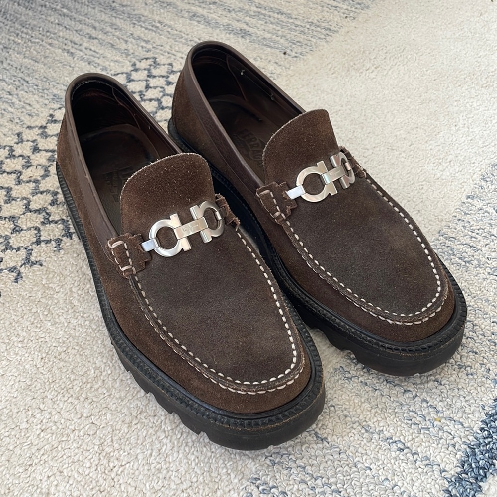 Salvatore Ferragamo Brown Suede Loafers